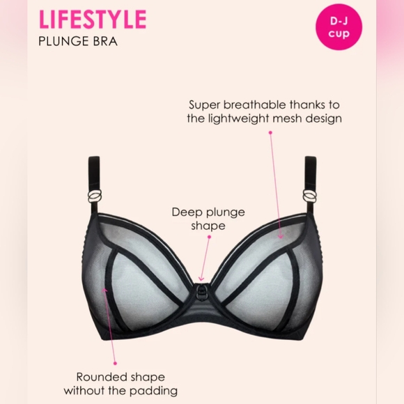NEW Curvy Kate Lifestyle Plunge Sheer Mesh Black Bra Sz 38G (UK 38F) Lingerie - Picture 2 of 11